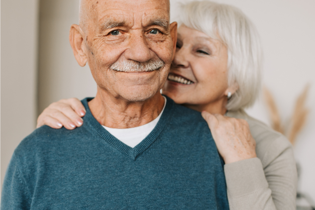 An elderly couple in love